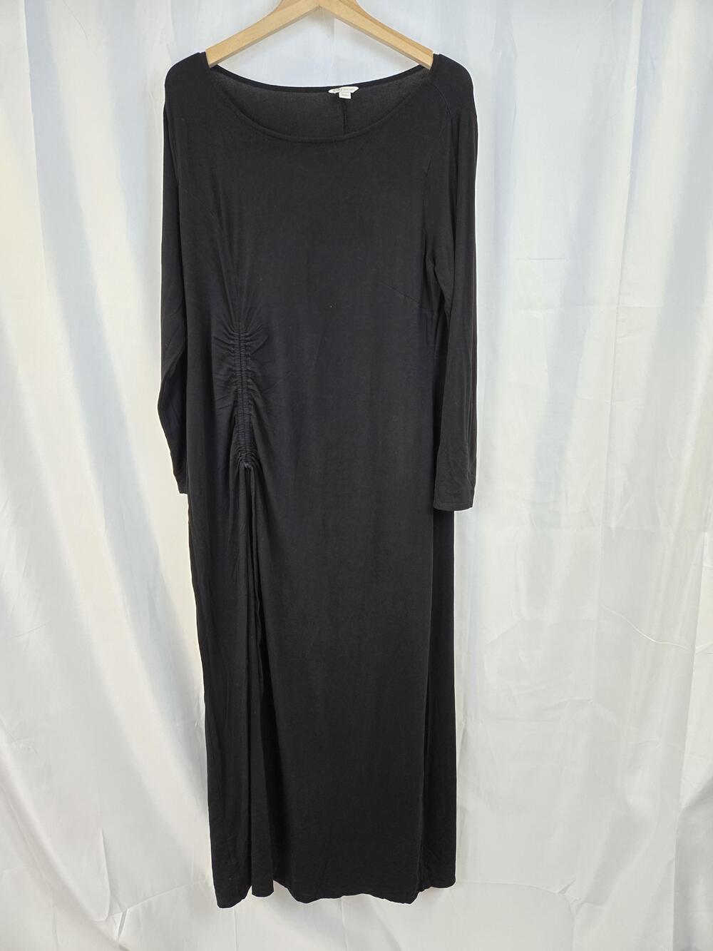Cato Dress Womens 14/16W Black Long Sleeve Ruched Maxi T Shirt Jersey Casual